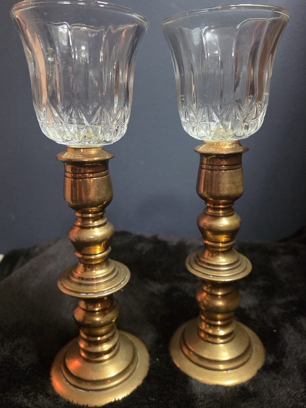 Vintage Solid Brass Candle Holders W Made In USA Glass Votives
